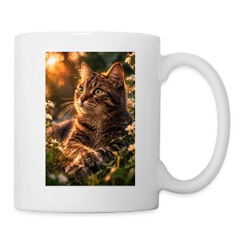 Katze bei Sonnenuntergang - Tasse - Weiß - Rechts