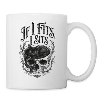 Katze im Totenkopf Oldschool Tattoo Design - Tasse - Weiß - Rechts