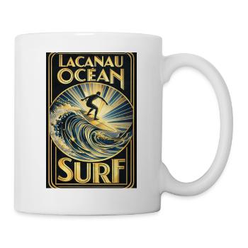 Art Déco Surf Lacanau Océan – Surfeur doré vintage - Mug blanc - blanc - Droite