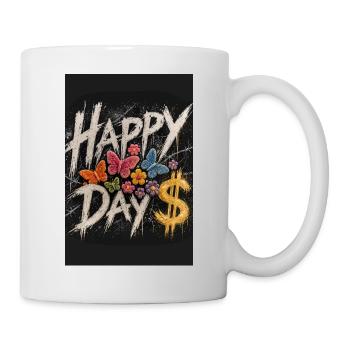 Happy Day Schmetterlinge und Blumen Dollar - Tasse - Weiß - Rechts