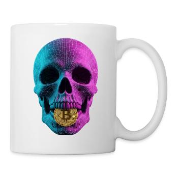 Bitcoin Skull Wireframe Design Cyan Magenta - Tasse - Weiß - Rechts