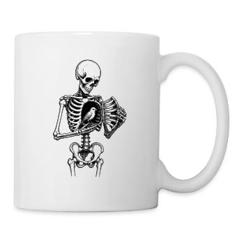 Skelett mit Vogel im Brustkorb Motiv - Tasse - Weiß - Rechts