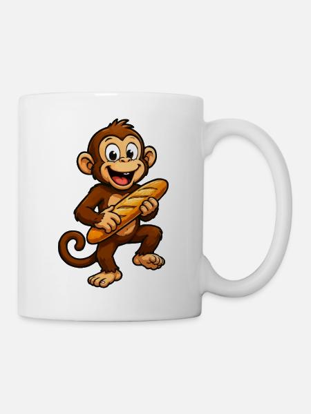 Affe mit Baguette Cartoon - Tasse - Weiß