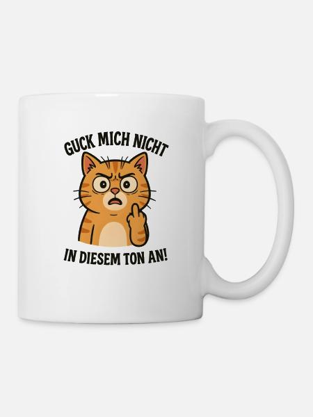Morgenmuffel Katze mit Mittelfinger - Tasse - Weiß