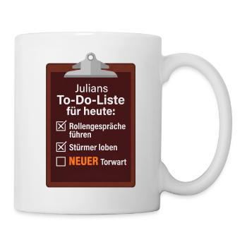 Julians Liste: Überraschung NEUER Torwart - Tasse - Weiß - Rechts