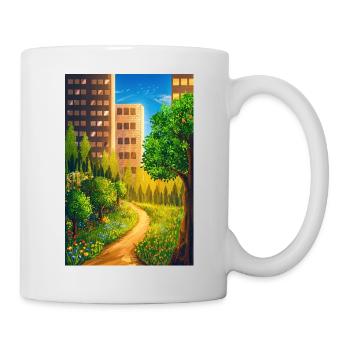 Green route between skyscrapers - Mug - white - Right