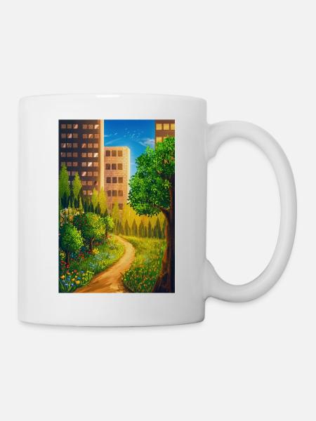 Grüne Route zwischen Wolkenkratzern - Tasse - Weiß