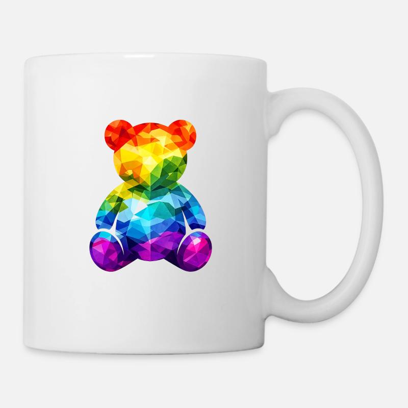 Regenbogen-Teddybär im geometrischen Muster - Tasse - Weiß