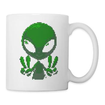 Pixel grünes Alien-Friedenszeichen - Tasse - Weiß - Rechts