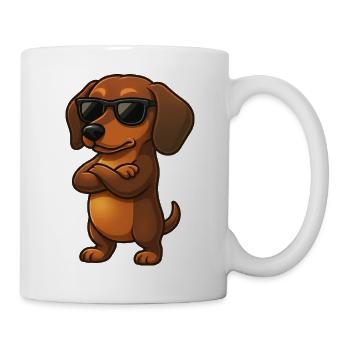 Süßer Dackel Cartoon Cool Sonnenbrille Sommer - Tasse - Weiß - Rechts