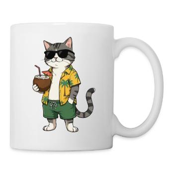 Strandkatze mit Hawaiihemd und Kokosnuss - Mug blanc - blanc - Droite