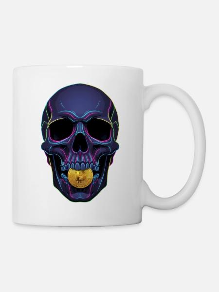 Bitcoin Skull Neon Cyberpunk Krypto Motiv - Tasse - Weiß
