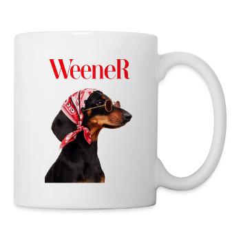 Weener dachshund with bandana and glasses - Mug - white - Right