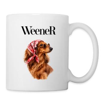 Bandana Hund mit Sonnenbrille, Dackel, Weener - Tasse - Weiß - Rechts