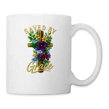 Saved By Grace Floral Cross Christian Faith Design - Mug - white - Right