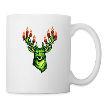 grüner Weihnachtshirsch mit Kerzen . KI generiert - Tasse - Weiß - Rechts