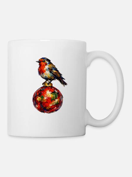 Vogel auf Weihnachtskugel - Tasse - Weiß
