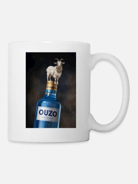 Ziegenakrobat auf Ouzo-Flasche - Tasse - Weiß