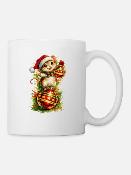 Maus auf Weihnachtskugel - Tasse - Weiß