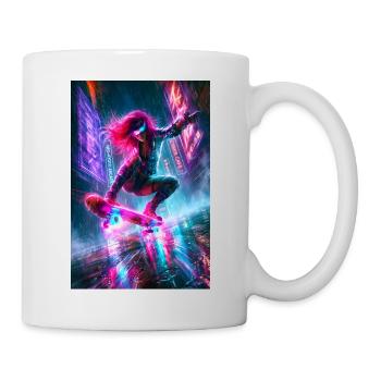 Neon Cyberpunk Skater in Rain - Mug - white - Right