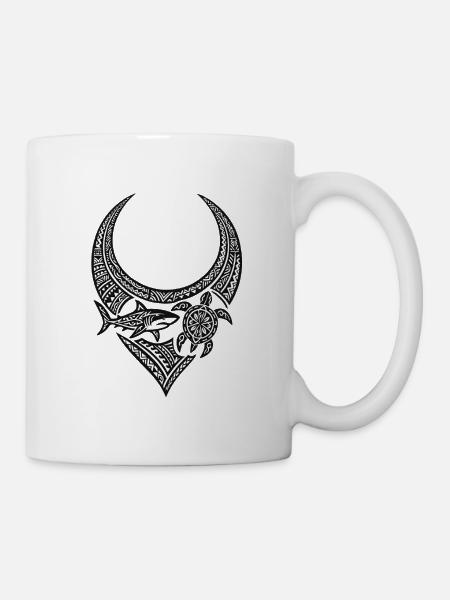 Turtle Shark Necklace - Maori Tribal Tattoo - Mug - white