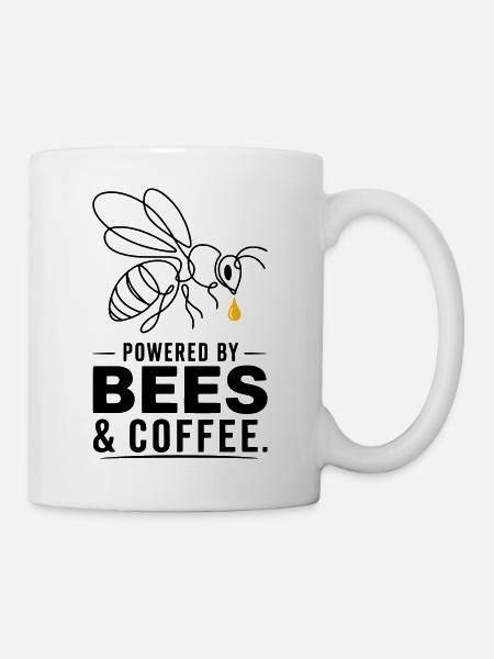 Abeille avec des gouttes en une seule ligne - Mug blanc - blanc