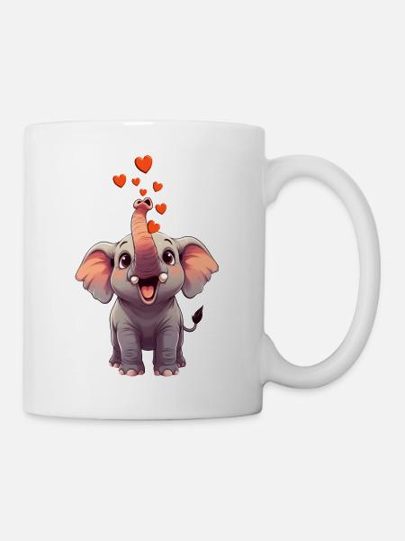 Elefant trompetet Herzen - Tasse - Weiß
