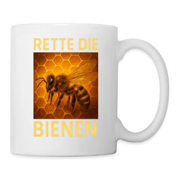 Rette Bienen: Gelborange Waben - Tasse - Weiß - Rechts