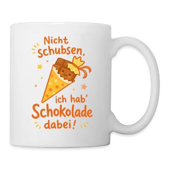 Schokolade dabei: Nicht schubsen! Einschulung - Tasse - Weiß - Rechts