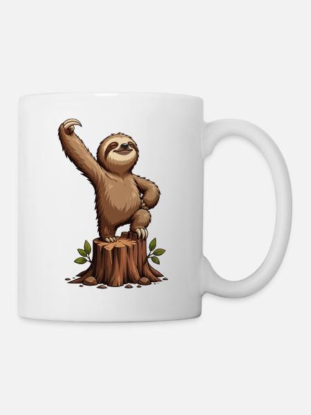 Faultier auf Baumstumpf Feier - Tasse - Weiß