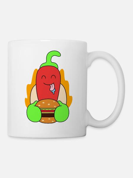 Chili isst Burger - Tasse - Weiß