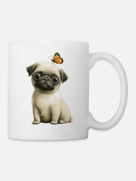 Pug with butterfly - Mug - white