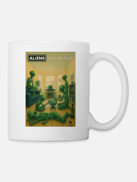 Grüne Aliens zu Hause bei Globe - Tasse - Weiß