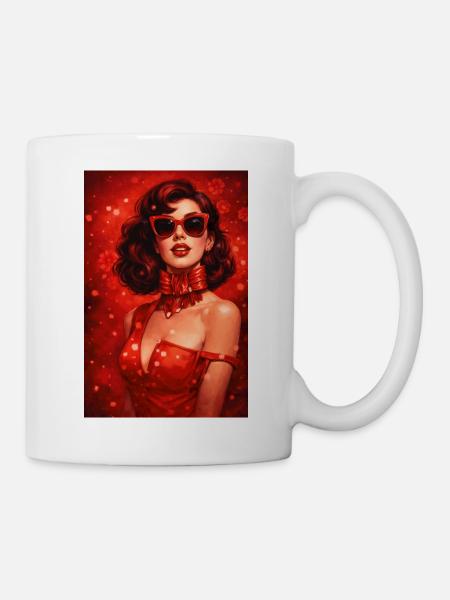 Karmesinrotes Pinup Rotes Satin Glam - Tasse - Weiß