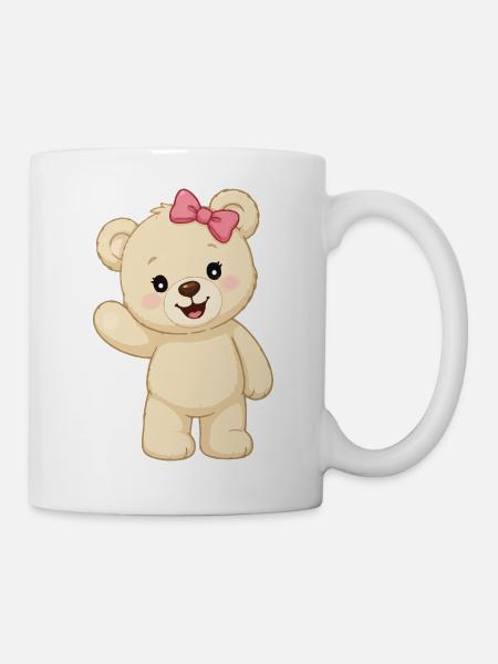 Kuschelbär mit rosa Schleife - Tasse - Weiß
