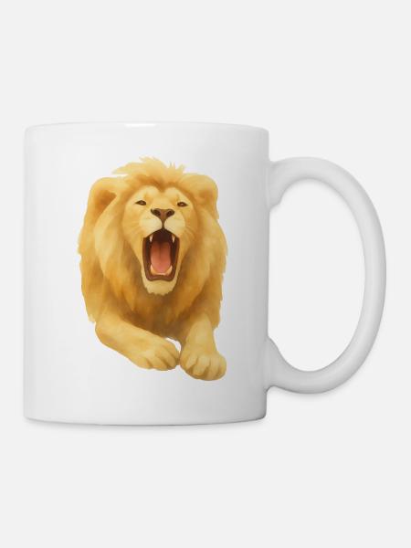 Lion à la bouche ouverte - par Jörg Langhans - Mug blanc - blanc