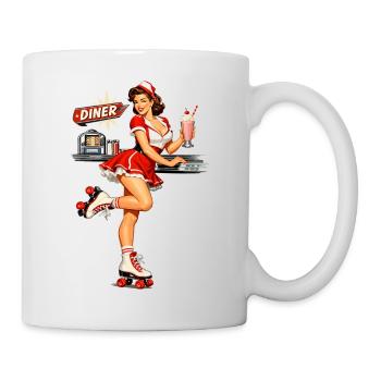 Retro Pin-Up Girl in 50s Diner with Milkshake - Mug - white - Right