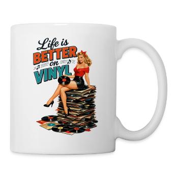 Life is better on vinyl - Retro Pin-Up Girl - Tasse - Weiß - Rechts