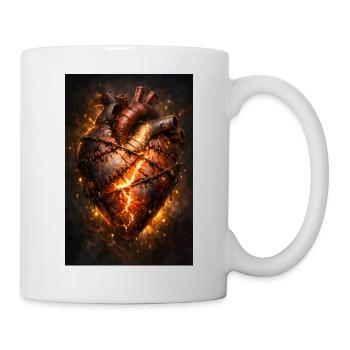 Burning heart with stitches - Mug - white - Right