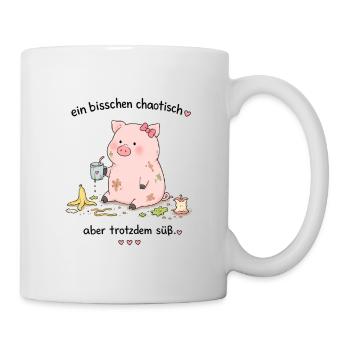 Kuscheliges Chaotisches Schweinchen-Design - Tasse - Weiß - Rechts