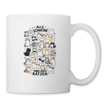 Katzenkolonie bunte Fellnasen Muster - Tasse - Weiß - Rechts