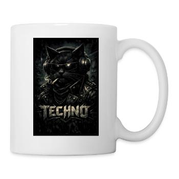 Techno cat with leather jacket - Mug - white - Right