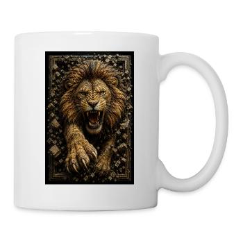 Lion doré fractal en relief - Mug blanc - blanc - Droite