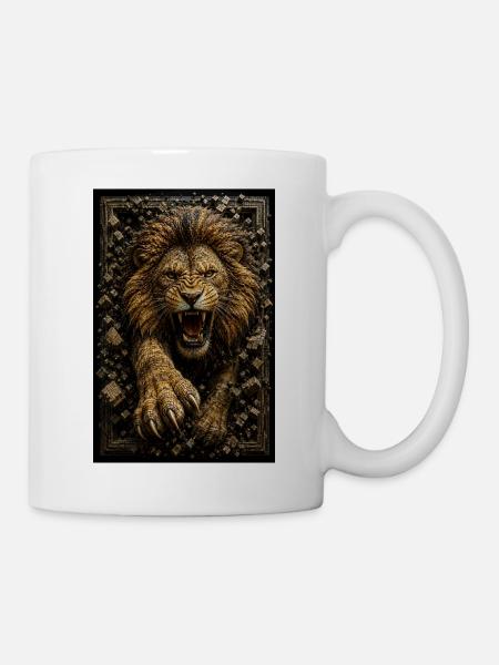 Fractal Golden Lion Embossed - Mug - white