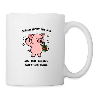 Kawaii Schwein mit Saftbox - Tasse - Weiß - Rechts