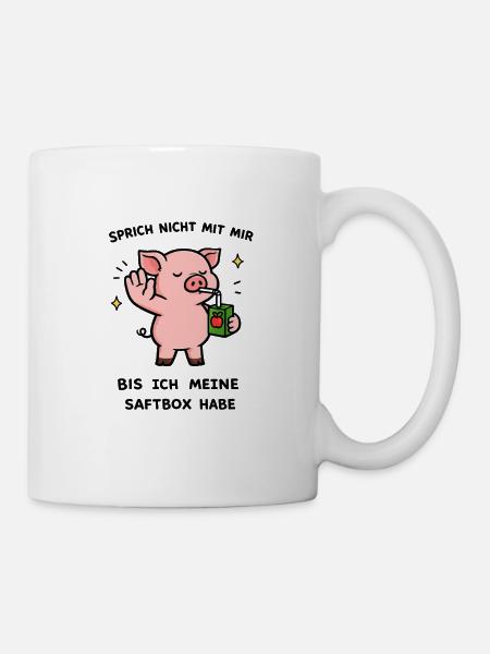 Kawaii Schwein mit Saftbox - Tasse - Weiß
