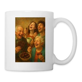 Freudige Familie beim Schokoessen - Tasse - Weiß - Rechts