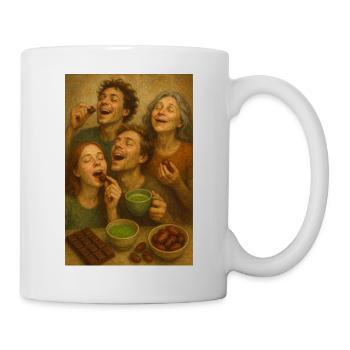 Genussrunde: Familie teilt Kakao Schoko - Tasse - Weiß - Rechts