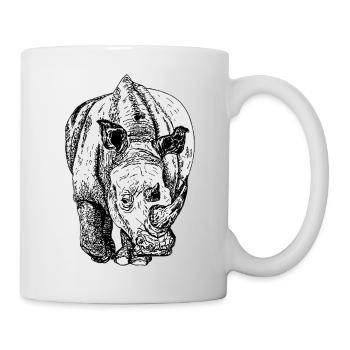 Dessin au trait du rhinocéros en noir et blanc - Mug blanc - blanc - Droite