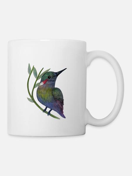 Colorful hummingbird on leaf branch - Mug - white